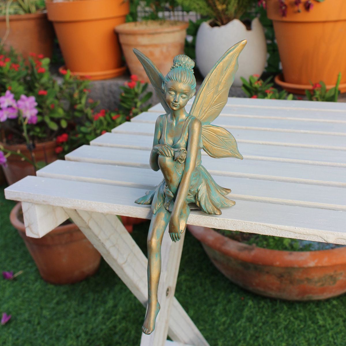 新品未使用 アンティークスタイル座った妖精の天使の羽、工芸品、森の