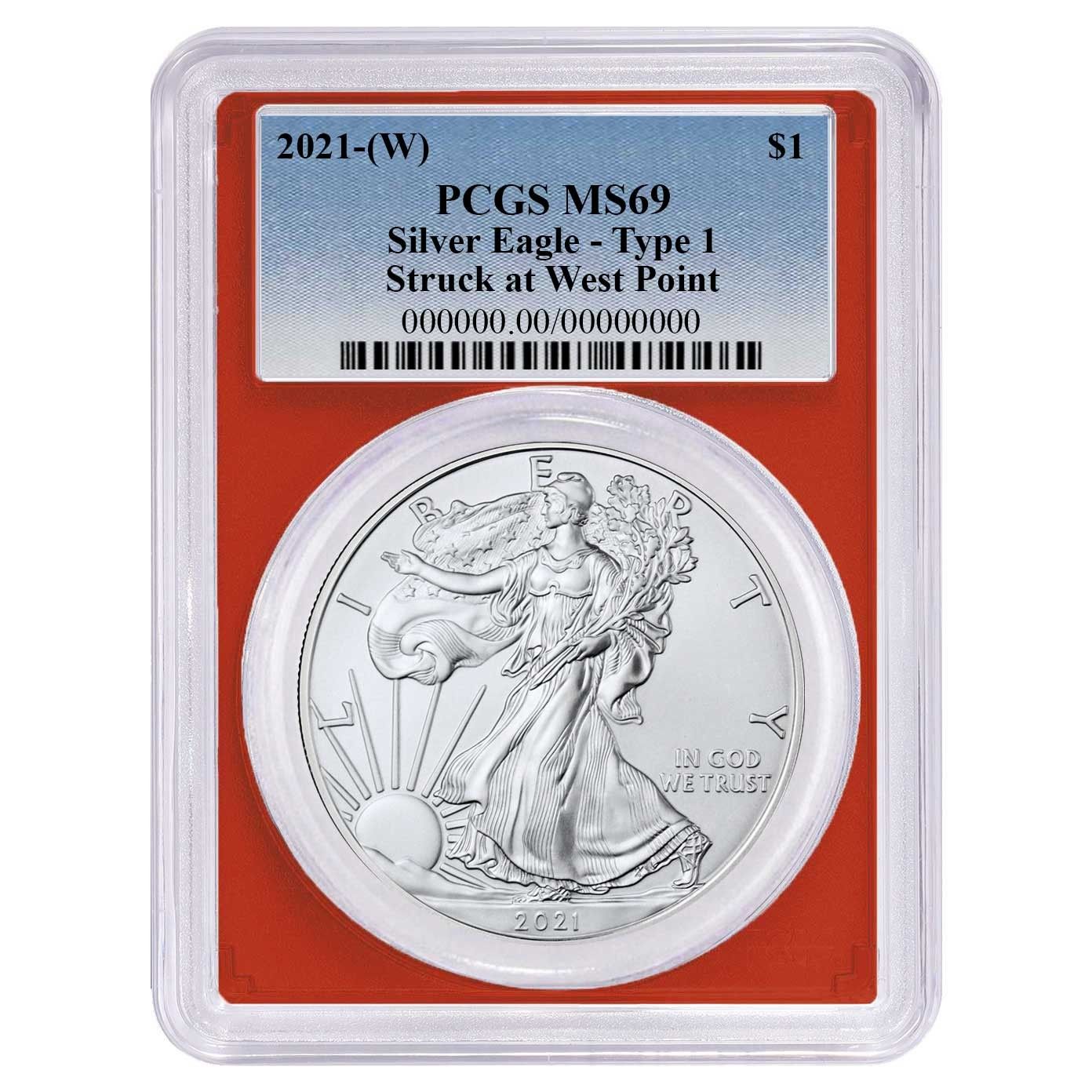 2021年 (W) $1 タイプ1 アメリカンシルバーイーグル PCGS MS69 ブルー
