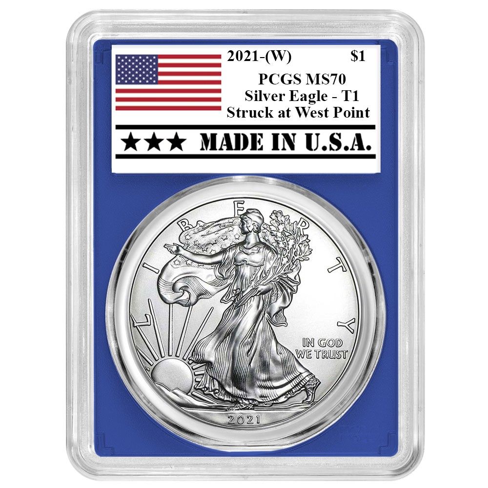 2021年 (W) $1 タイプ1 アメリカンシルバーイーグル PCGS MS70 Aラベル