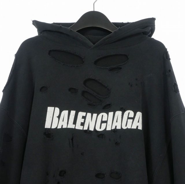 バレンシアガ BALENCIAGA 21SS Caps Destroyed Hoodie ダメージ加工