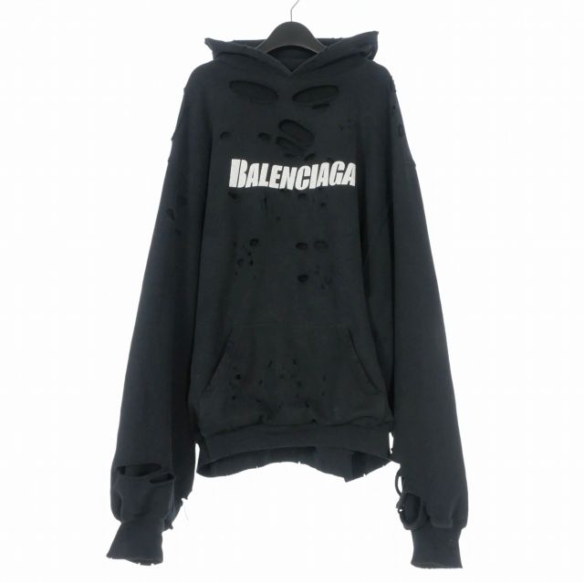バレンシアガ BALENCIAGA 21SS Caps Destroyed Hoodie ダメージ加工