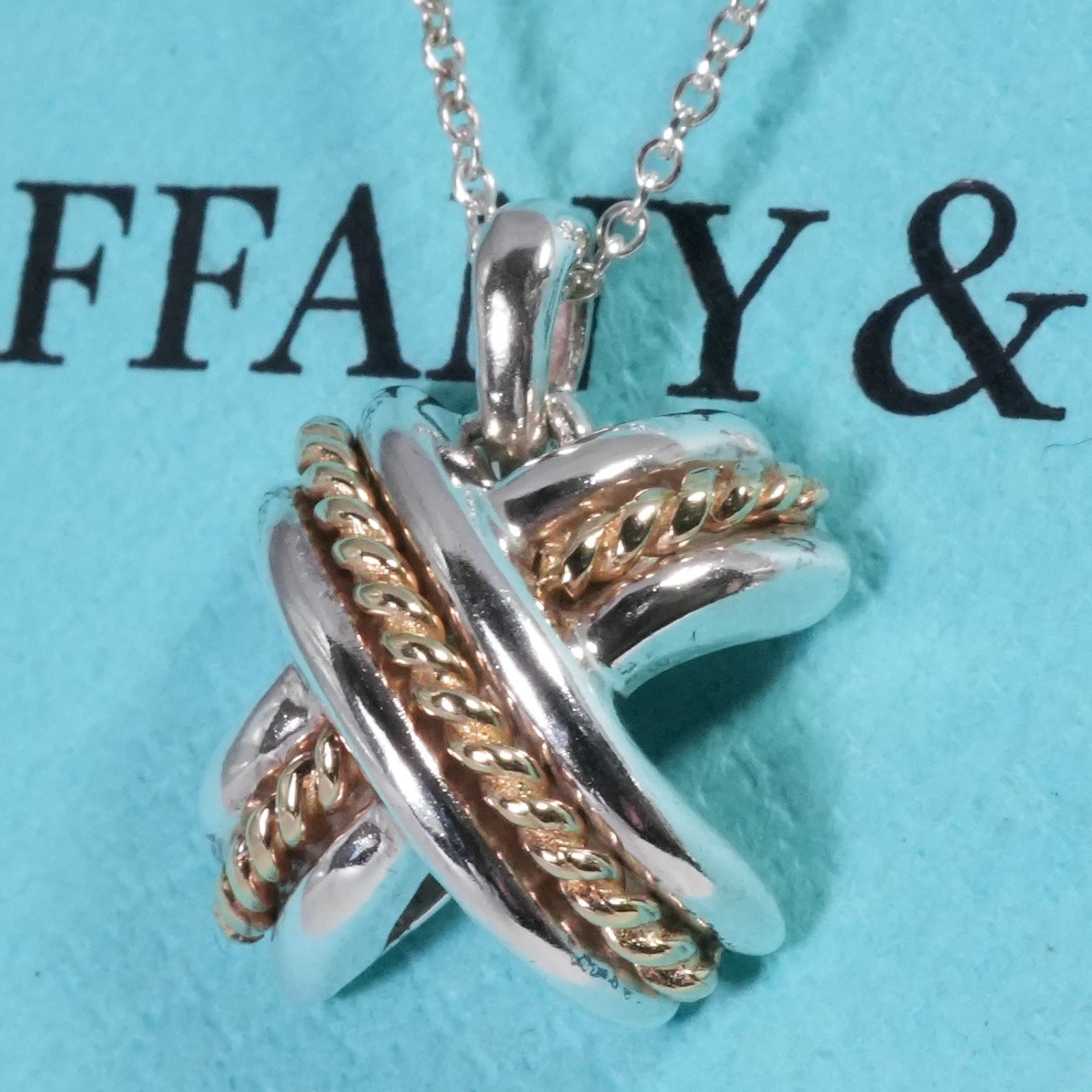 極美品 ティファニー シグネチャークロス コンビ ペンダント/25-2983