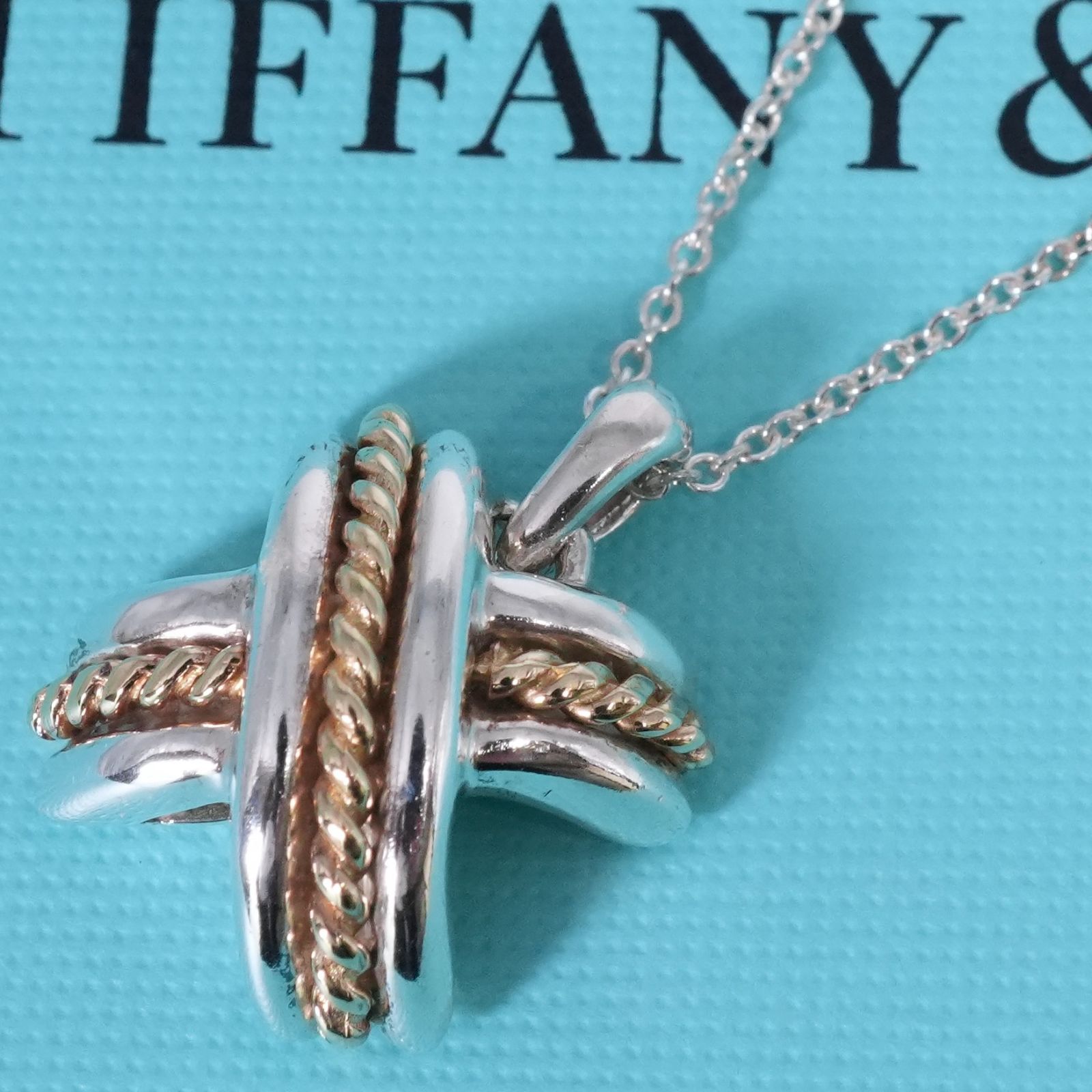 極美品 ティファニー シグネチャークロス コンビ ペンダント/25-2983