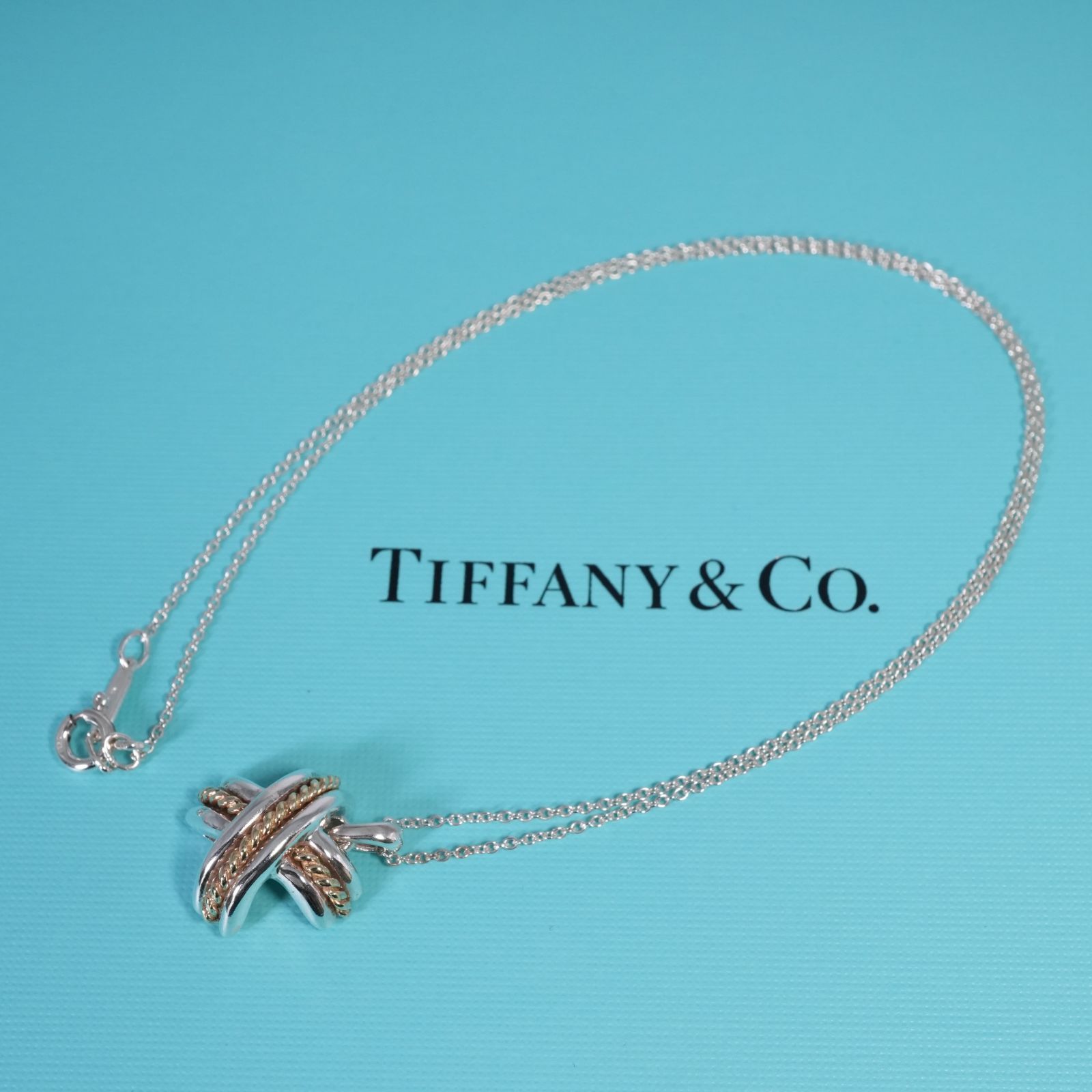 極美品 ティファニー シグネチャークロス コンビ ペンダント/25-2983