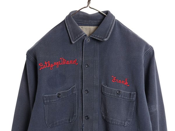 60s 70s ☆ チェーンステッチ 刺繍 ワーク シャツ メンズ M / 古着