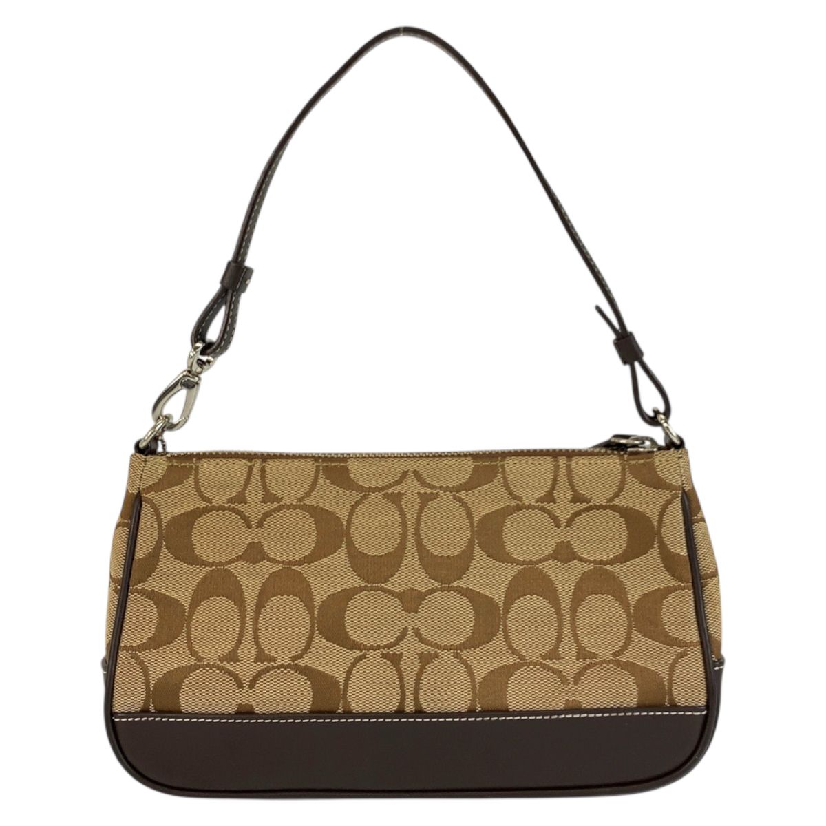 美品 COACH コーチ シグネチャー ベージュ ブラウン シルバー金具 B06Z