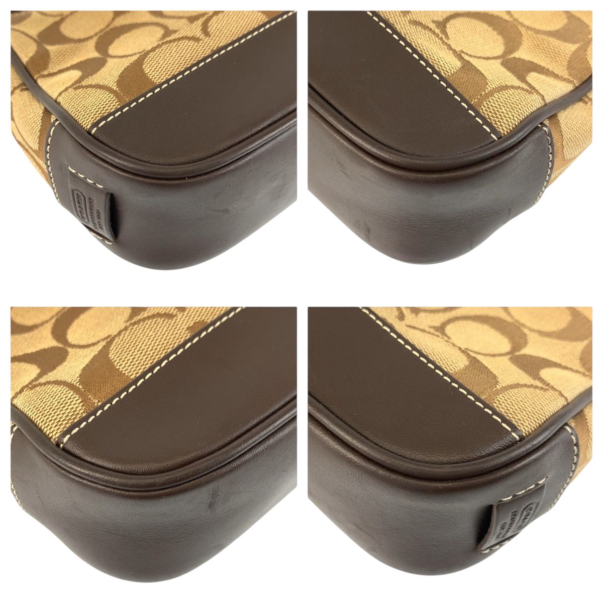 美品 COACH コーチ シグネチャー ベージュ ブラウン シルバー金具 B06Z