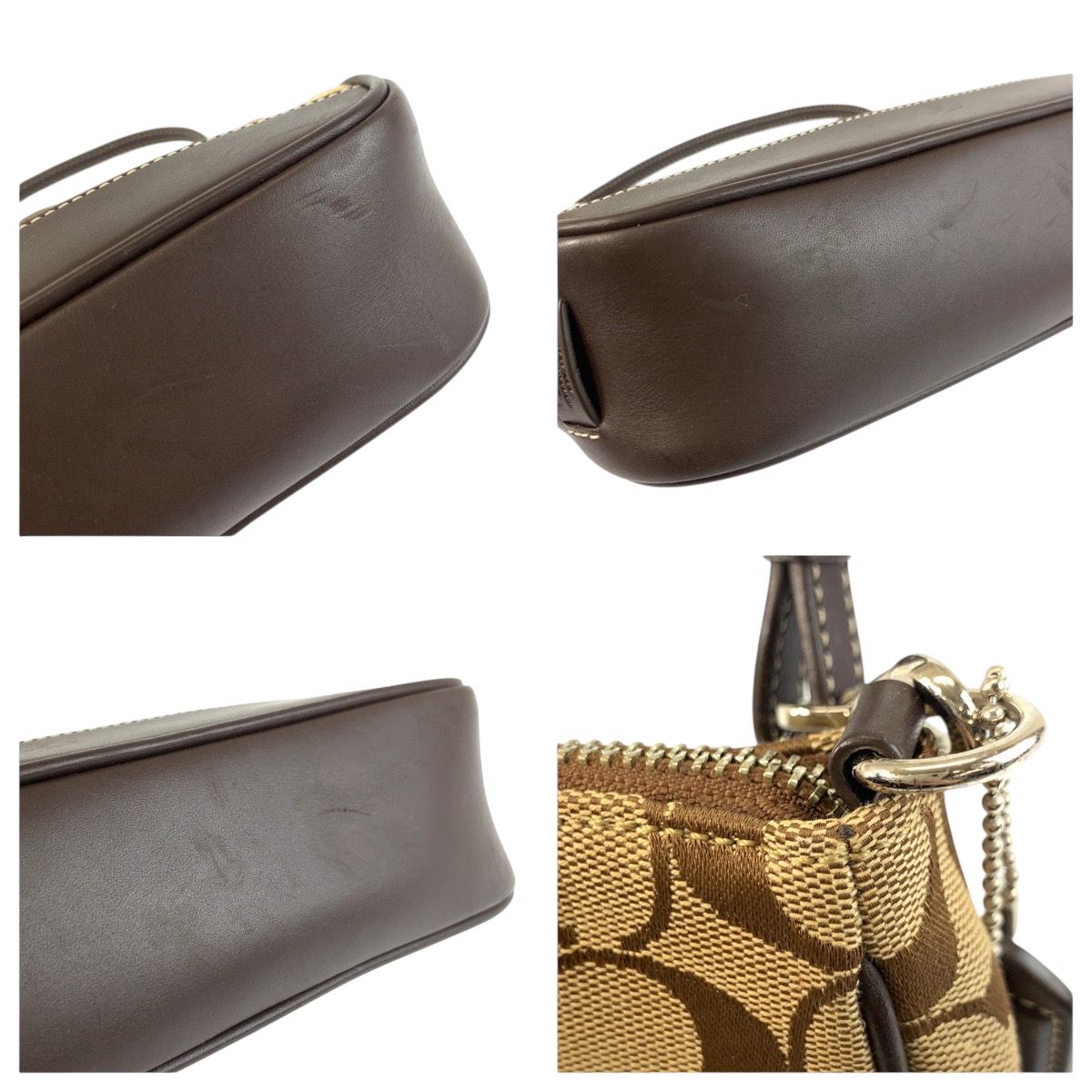美品 COACH コーチ シグネチャー ベージュ ブラウン シルバー金具 B06Z