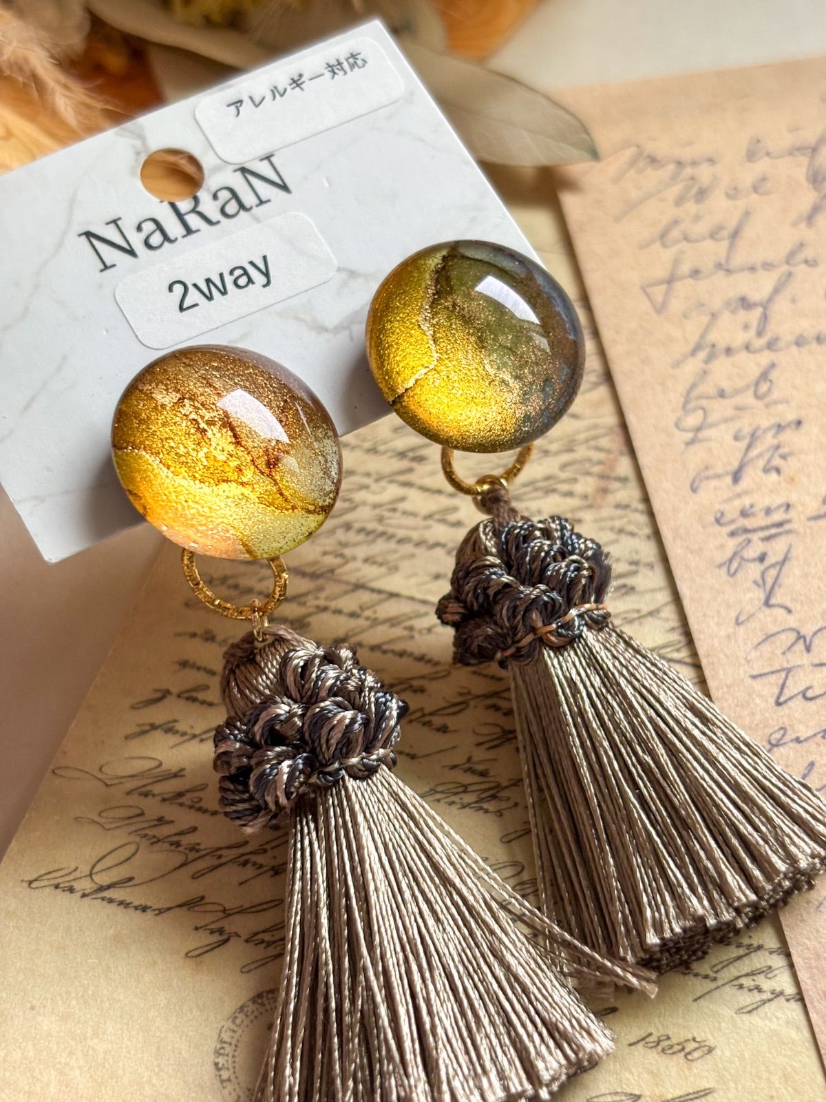 350≫アルコールインクアート【nara】2wayタッセルピアス - メルカリ