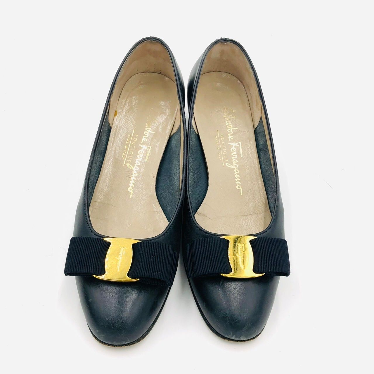 フェラガモ ヴァラ パンプス 23cm ネイビー 紺 リボン レザー ヒール