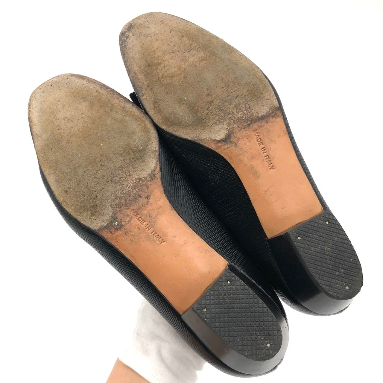 フェラガモ ヴァラ パンプス 23.5cm 黒 リザード 型押し レザー 革靴