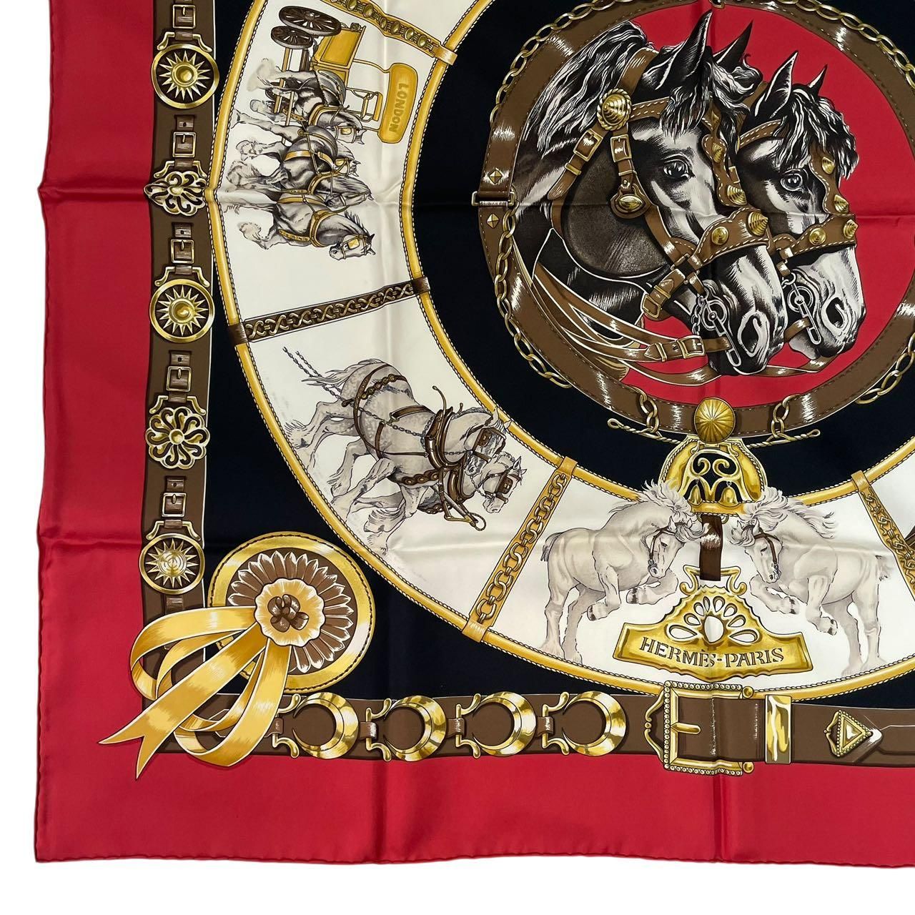 新品同様 HERMES エルメス カレ90 CHEVAUX DE TRAIT 輓馬 シルク100