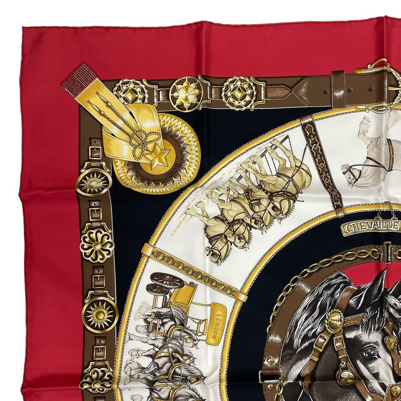 新品同様 HERMES エルメス カレ90 CHEVAUX DE TRAIT 輓馬 シルク100