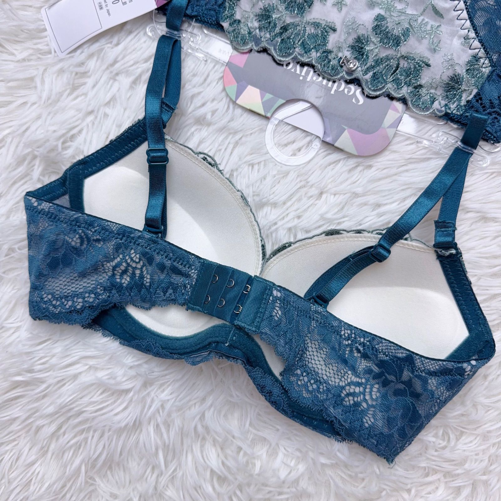 ブラショーツセット D70 花柄刺繍 バック透け バックレース グリーン系