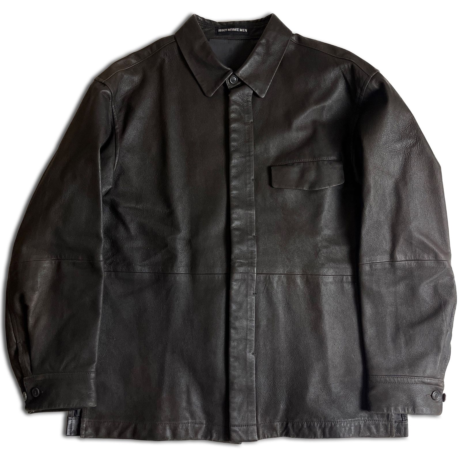 2000AW】ISSEY MIYAKE MEN ラムレザー シャツジャケット 2 ダーク