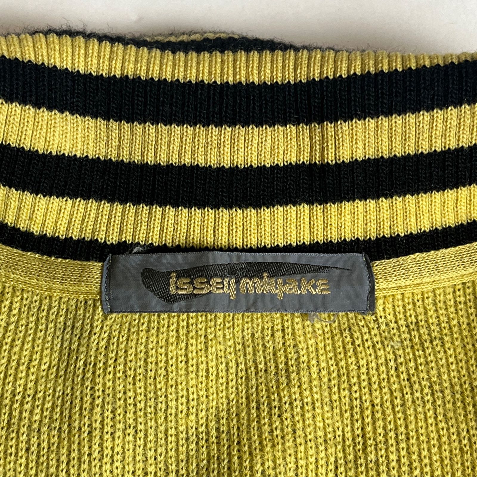 80s】ISSEY MIYAKE 筆タグ ボタンレス ウール羽織り 9 黄×黒 イッセイ