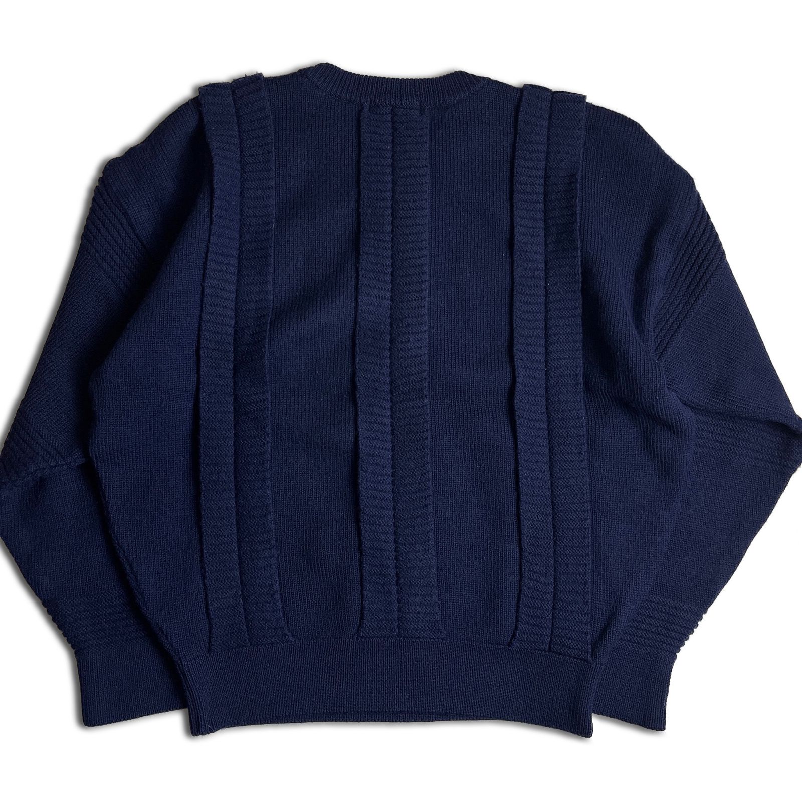 80s】ISSEY MIYAKE MEN クルーネック ウールニット M ネイビー 