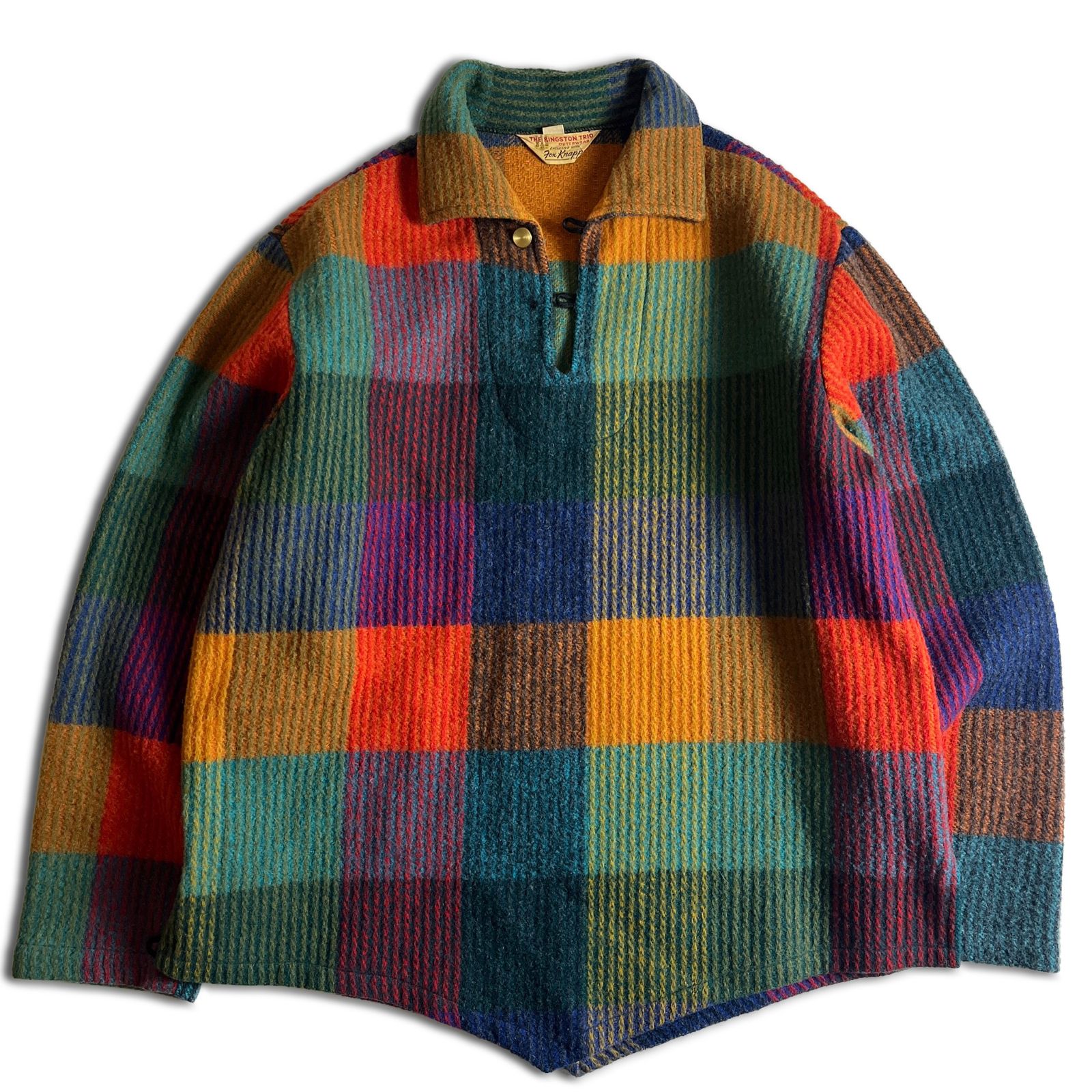 60s】FOX KNAPP ウール プルオーバーシャツ マルチカラー パネル 