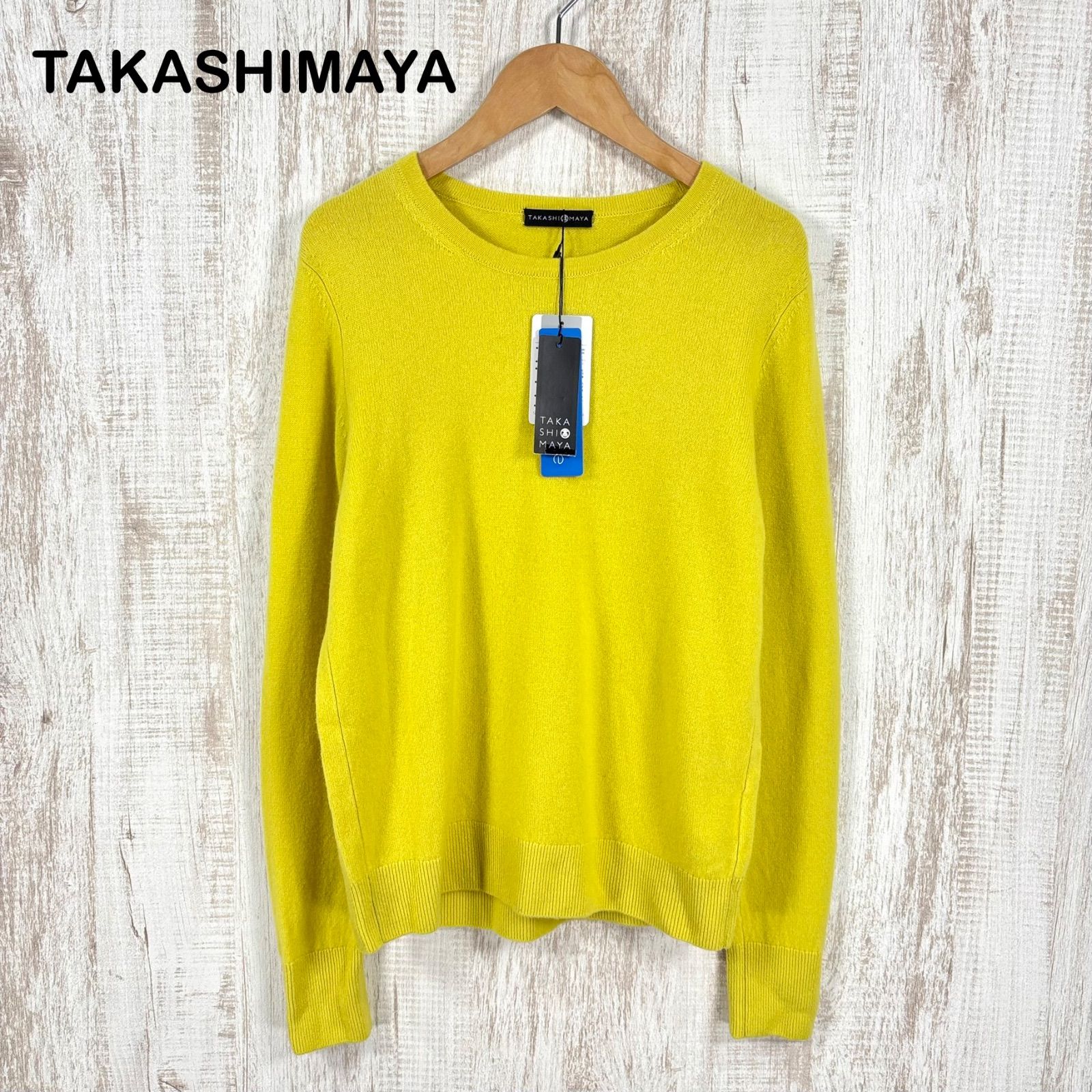 新品未使用 美品 高島屋 TAKASHIMAYA タカシマヤ ウォッシャブル カシミヤ100% クルーネック ニット 長袖 イエロー