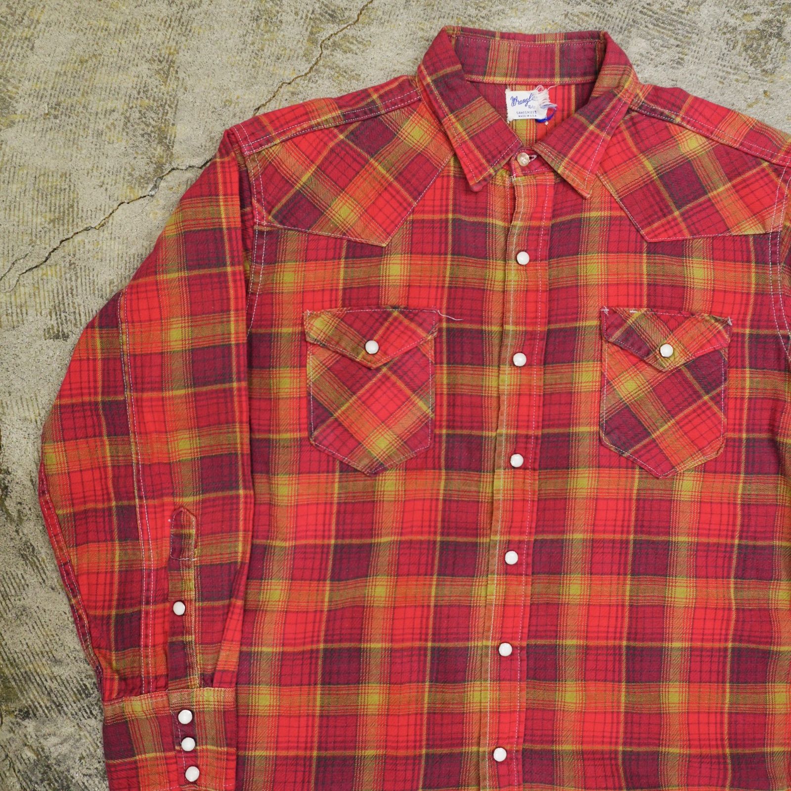 60年代 Wrangler 赤ベース チェック ウエスタンシャツ 16½ 