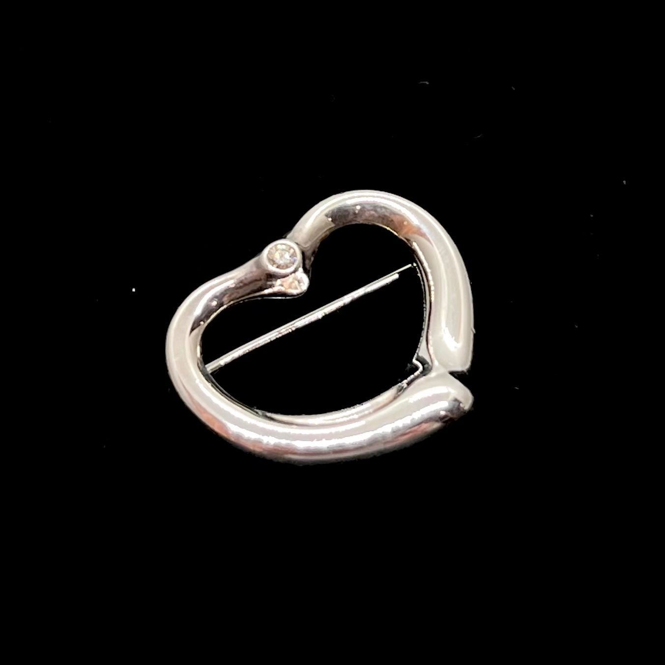 ティファニー ダイヤ オープンハート ブローチ 925 シルバー 希少 レア 美品☆Tiffany&Co. ティファニー ブローチ オープンハート ダイヤ 1粒