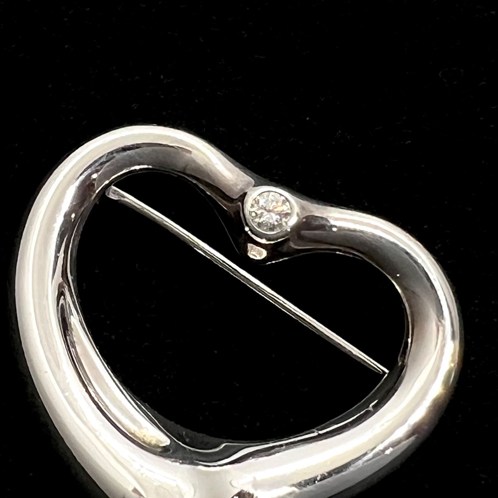 美品☆Tiffany&Co. ティファニー ブローチ オープンハート ダイヤ 1粒