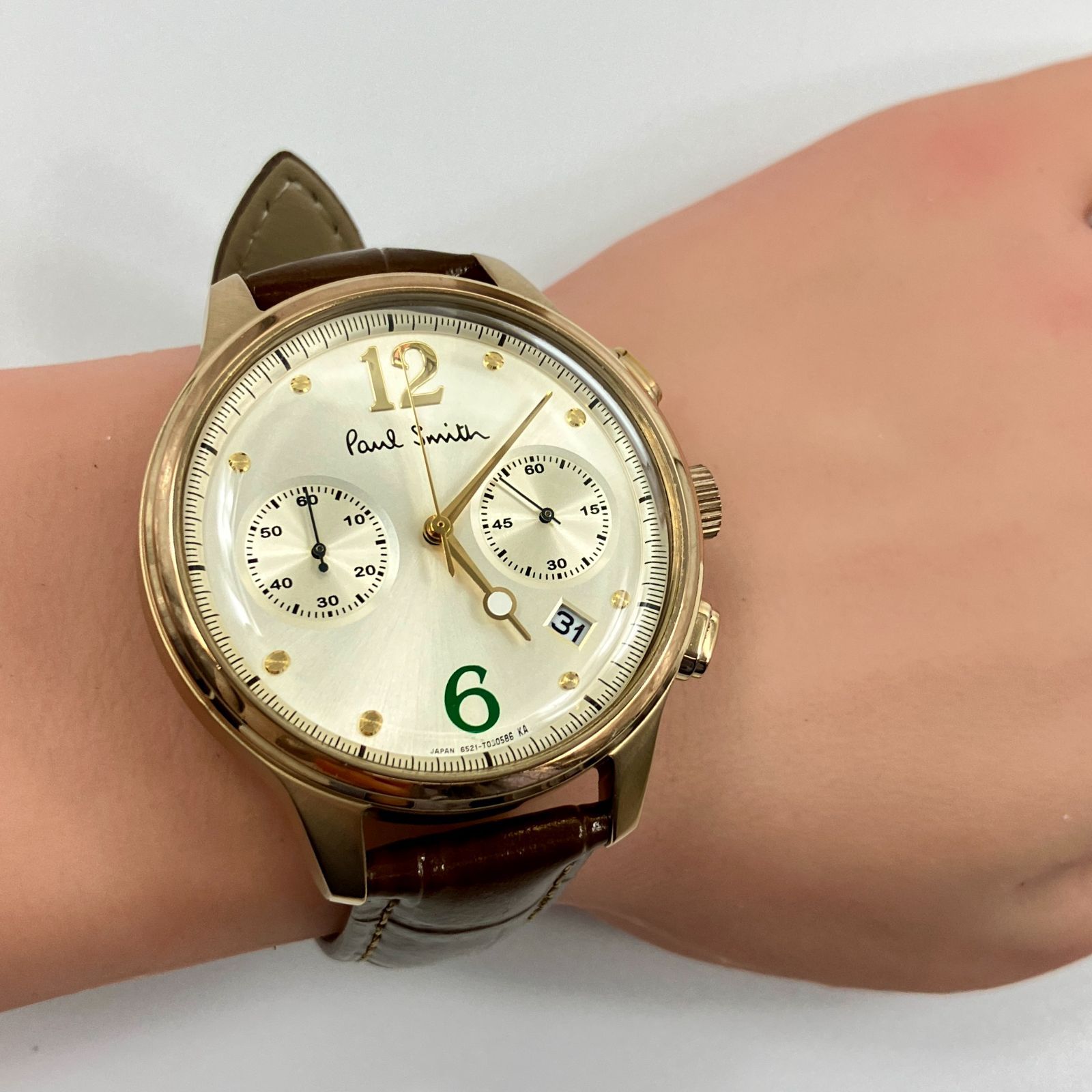 Paul Smith クロノグラフ 腕時計 ゴールド/ブラウン 中古】ポールスミス Paul Smith 腕時計 クロノグラフ 6521-S087341