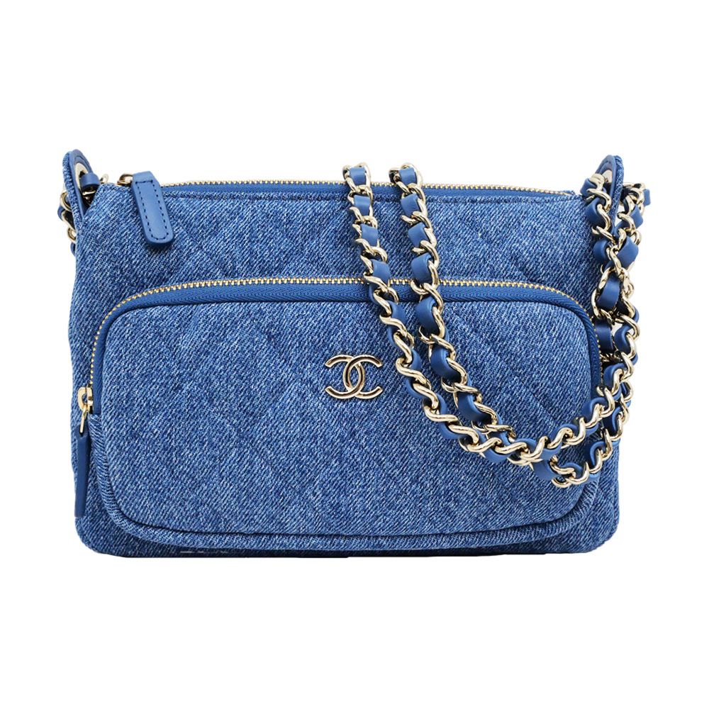 名東】シャネル チェーンクラッチバッグ チェーンショルダー ブルー