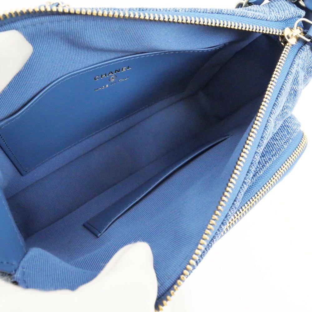 名東】シャネル チェーンクラッチバッグ チェーンショルダー ブルー