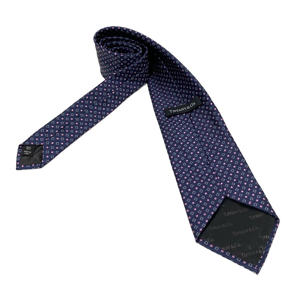 TIFFANY&Co.(ティファニー) ネクタイ メンズ - ダークネイビー×ピンク