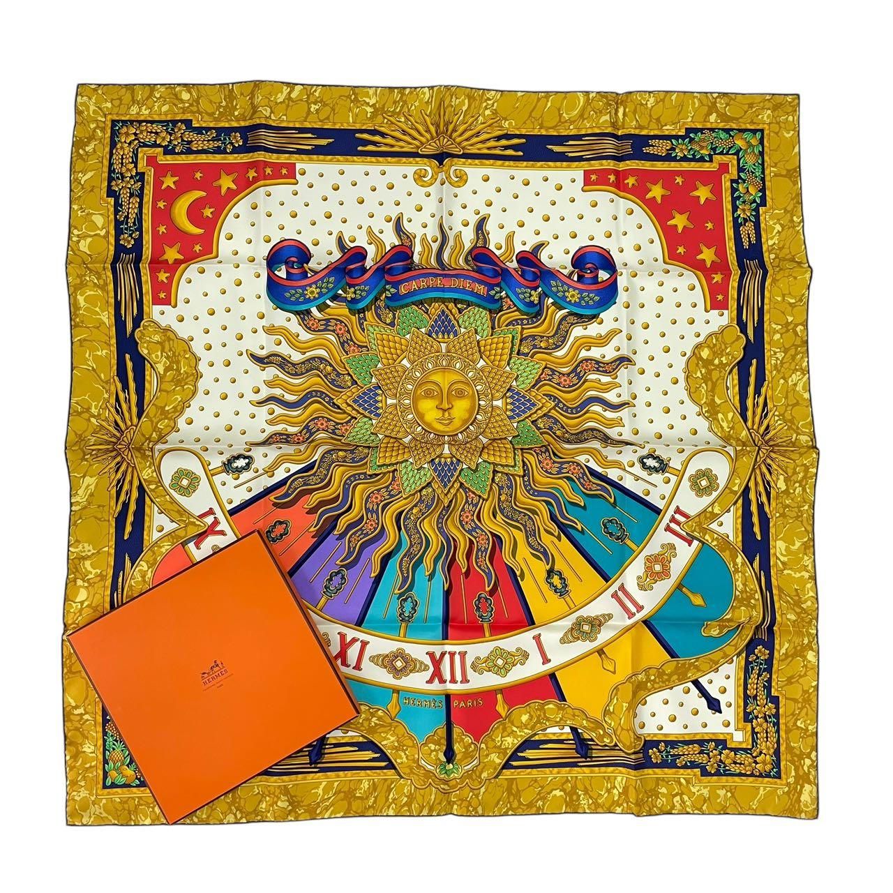 未使用品 HERMES エルメス スカーフ シルク カレ90 CARPE DIEM 今日一