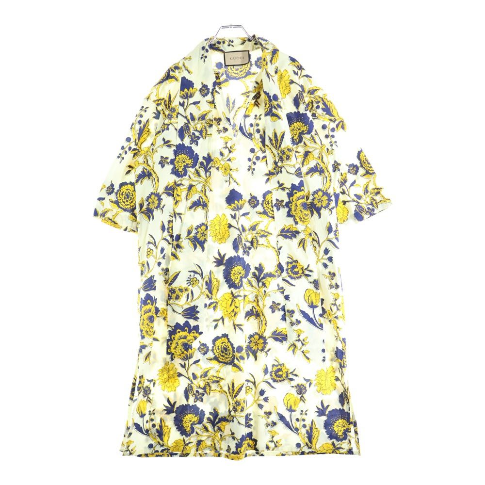 GUCCI (グッチ) フラワー総柄プリント ボウカラー ハーフスリーブ