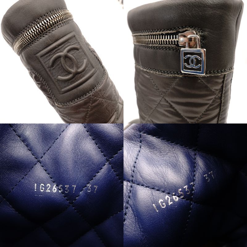 シャネル CHANEL ココクーン グレー ロングブーツ レザー CCロゴ 37 約