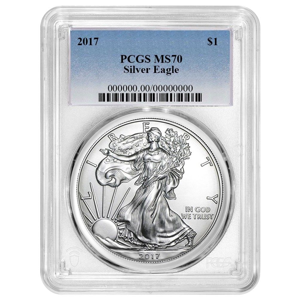 2017年 1ドル アメリカン シルバー イーグル PCGS MS70 ブルーラベル