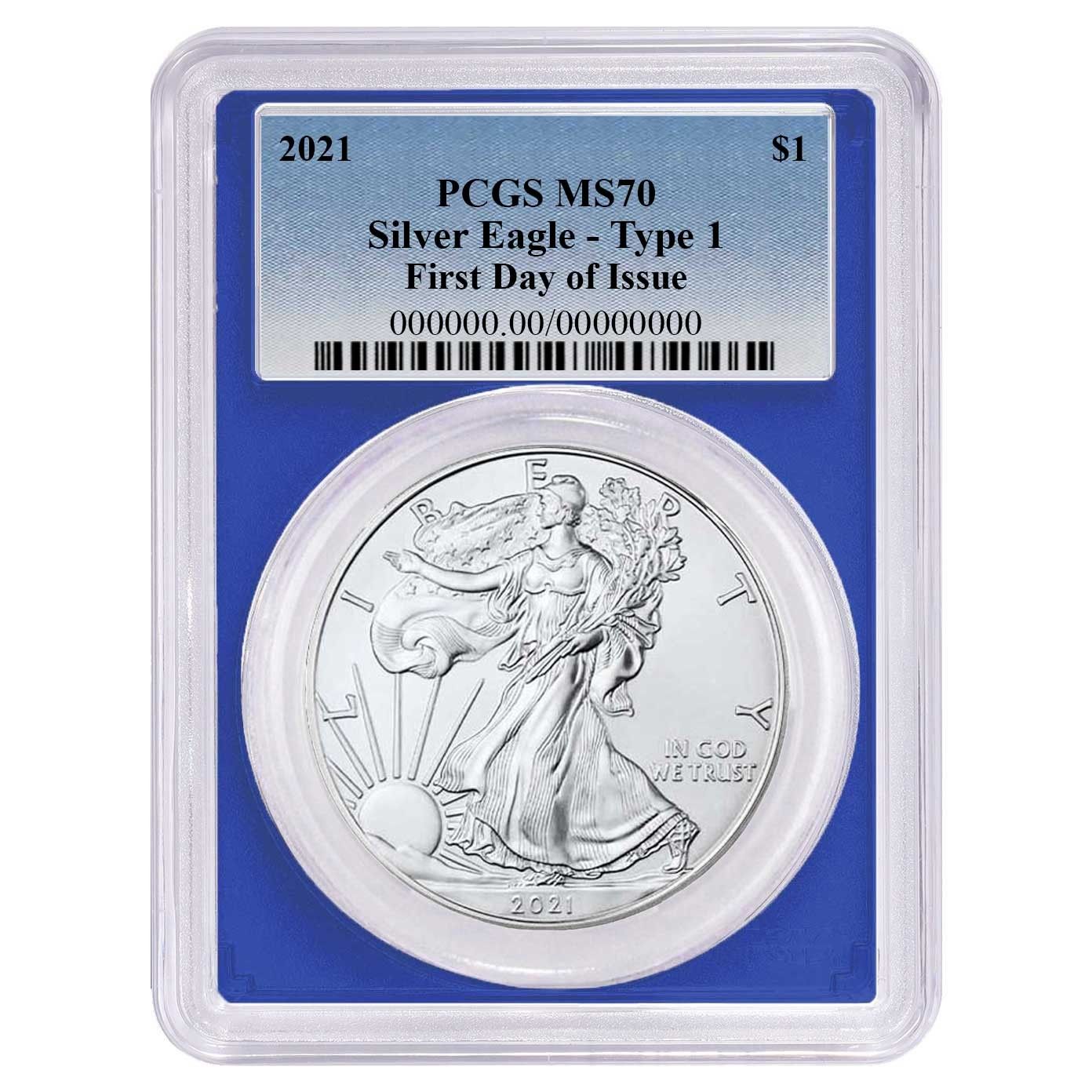 2021年 1ドル タイプ1 アメリカン シルバー イーグル PCGS MS70 FDOI