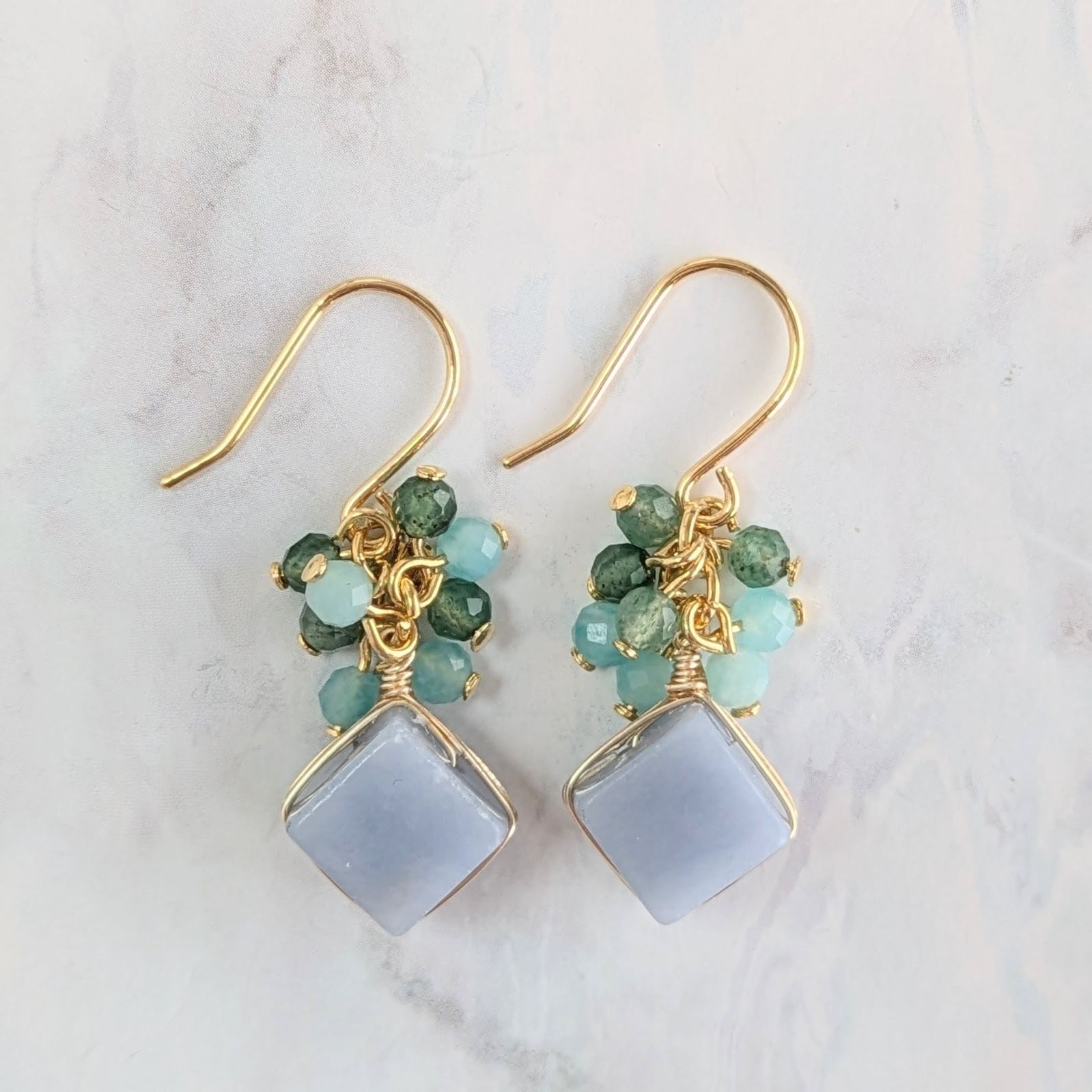 天然石ピアス【アベンチュリン&アマゾナイトシリカ&エンジェライト