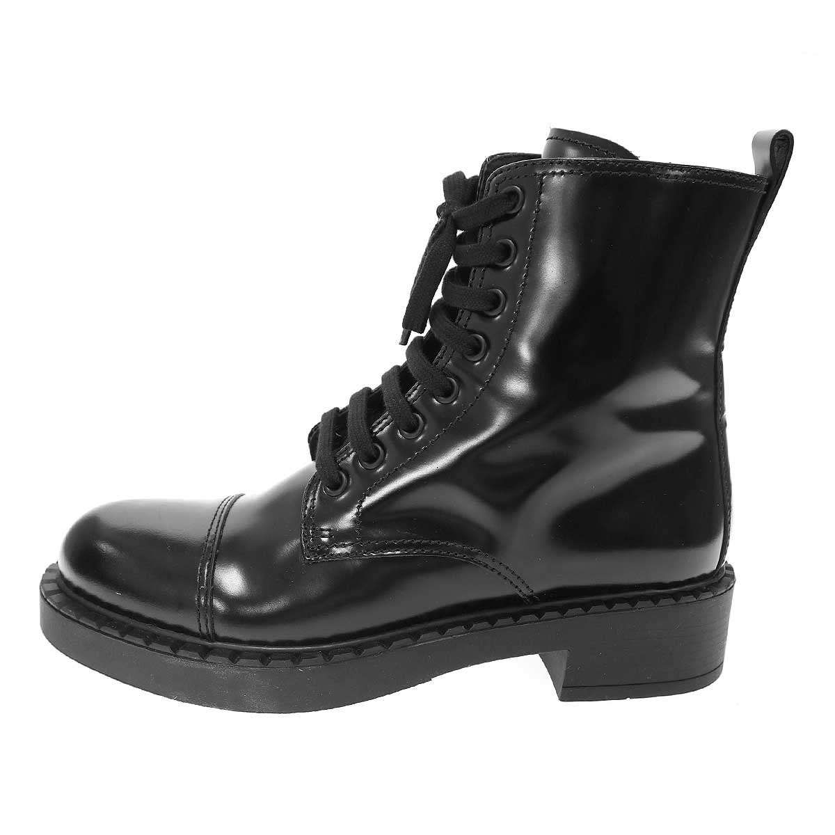 PRADA プラダ ブラッシュドレザーサイドジップレースアップブーツ