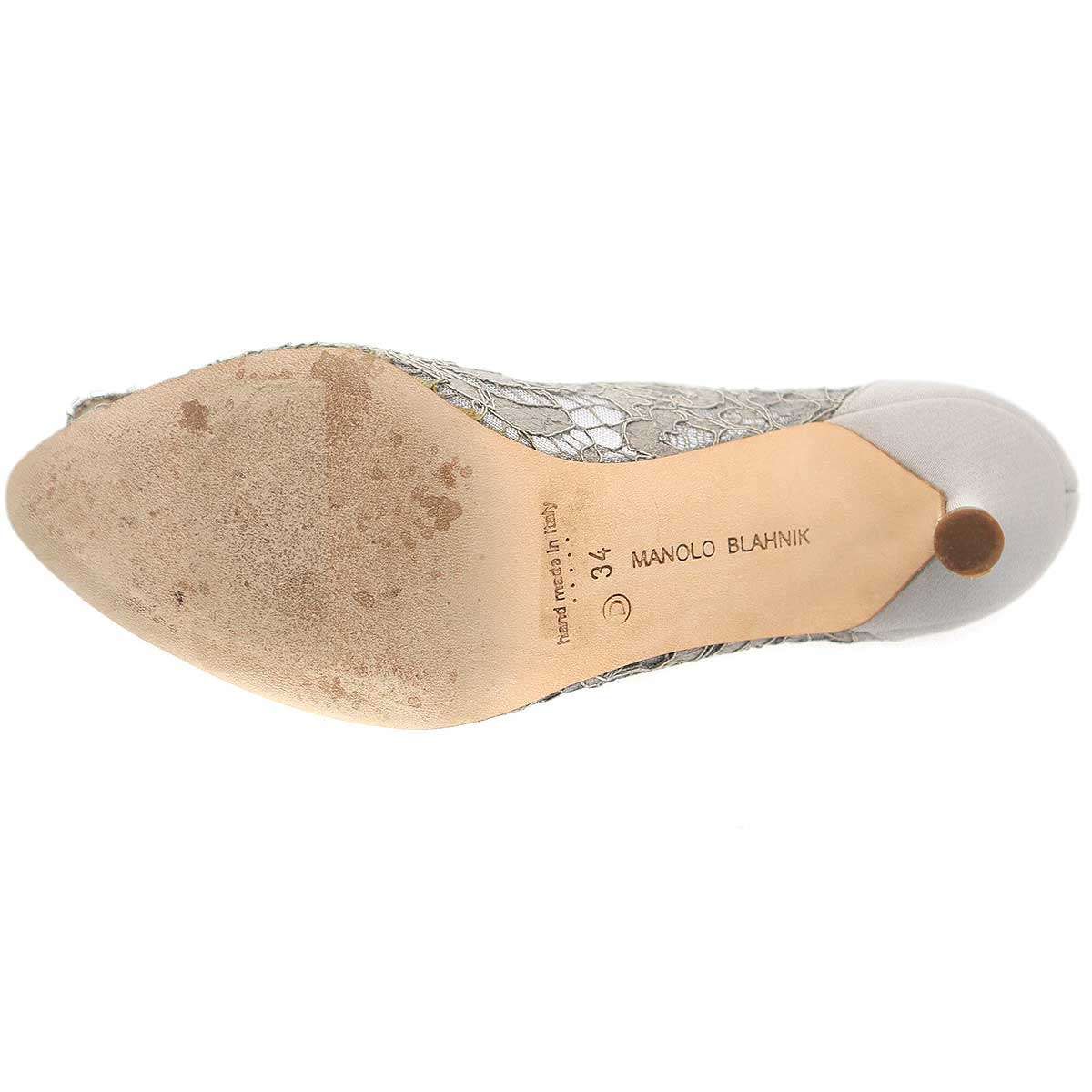 マノロブラニク　ハンギシ ビジュー　ベロア　35 パンプス　22cm グレー MANOLO BLAHNIK マノロブラニク Hangisi ハンギシ ビジューレース