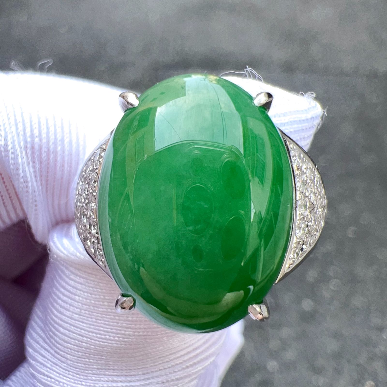 Pt900 天然 翡翠 ジェイダイト ダイヤ リング 17.5号 J11.55ct D0 