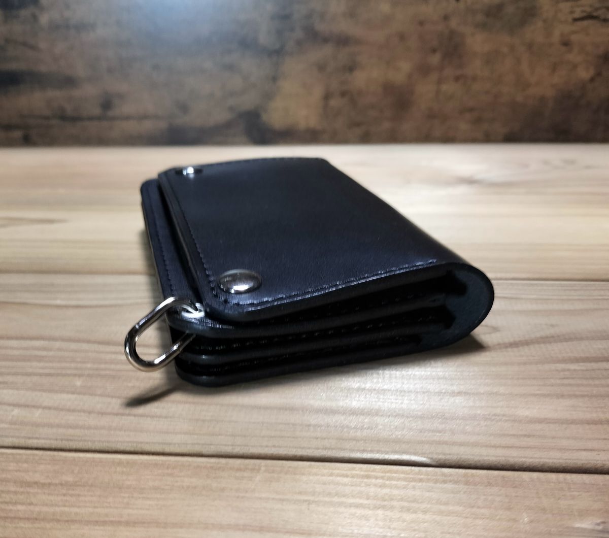 受注製作品 栃木レザー クラシックレザー黒 札ポケット付きミドル