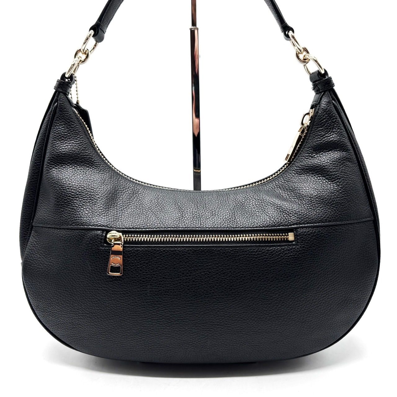 レディース 【良品】COACH Y2K all black leather half moon hobo 