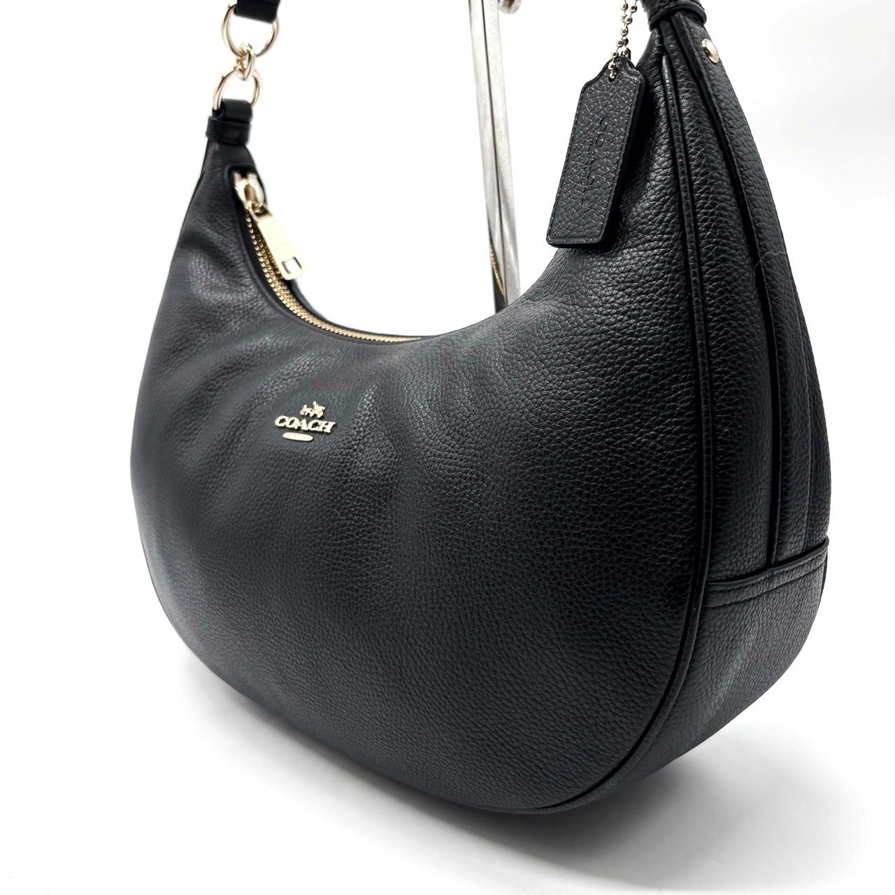良品】COACH Y2K all black leather half moon hobo shoulder bag 