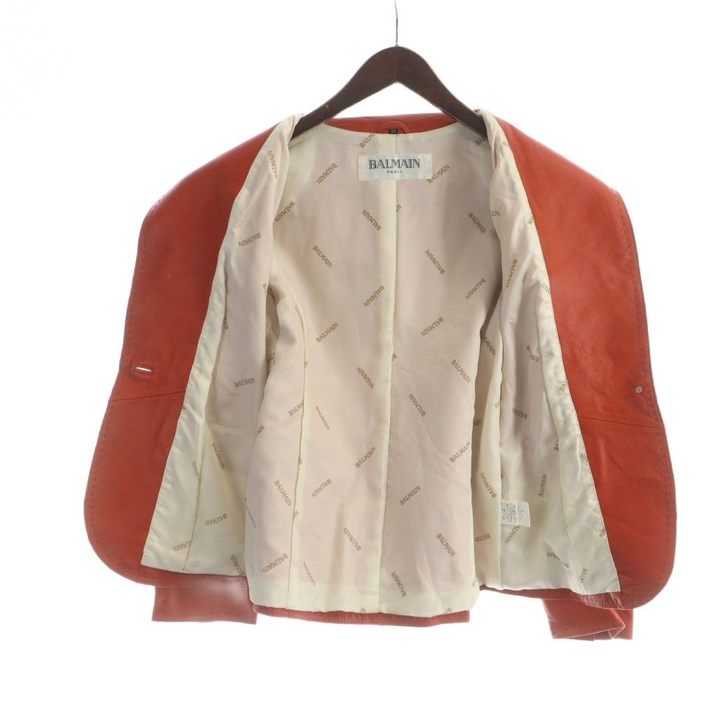 バルマン BALMAIN レザー テーラード ジャケット 総裏地 ロゴ 11 L