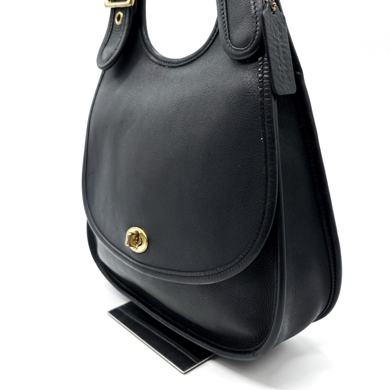 良品】OLD COACH Y2K ergo hobo turn lock flap black leather