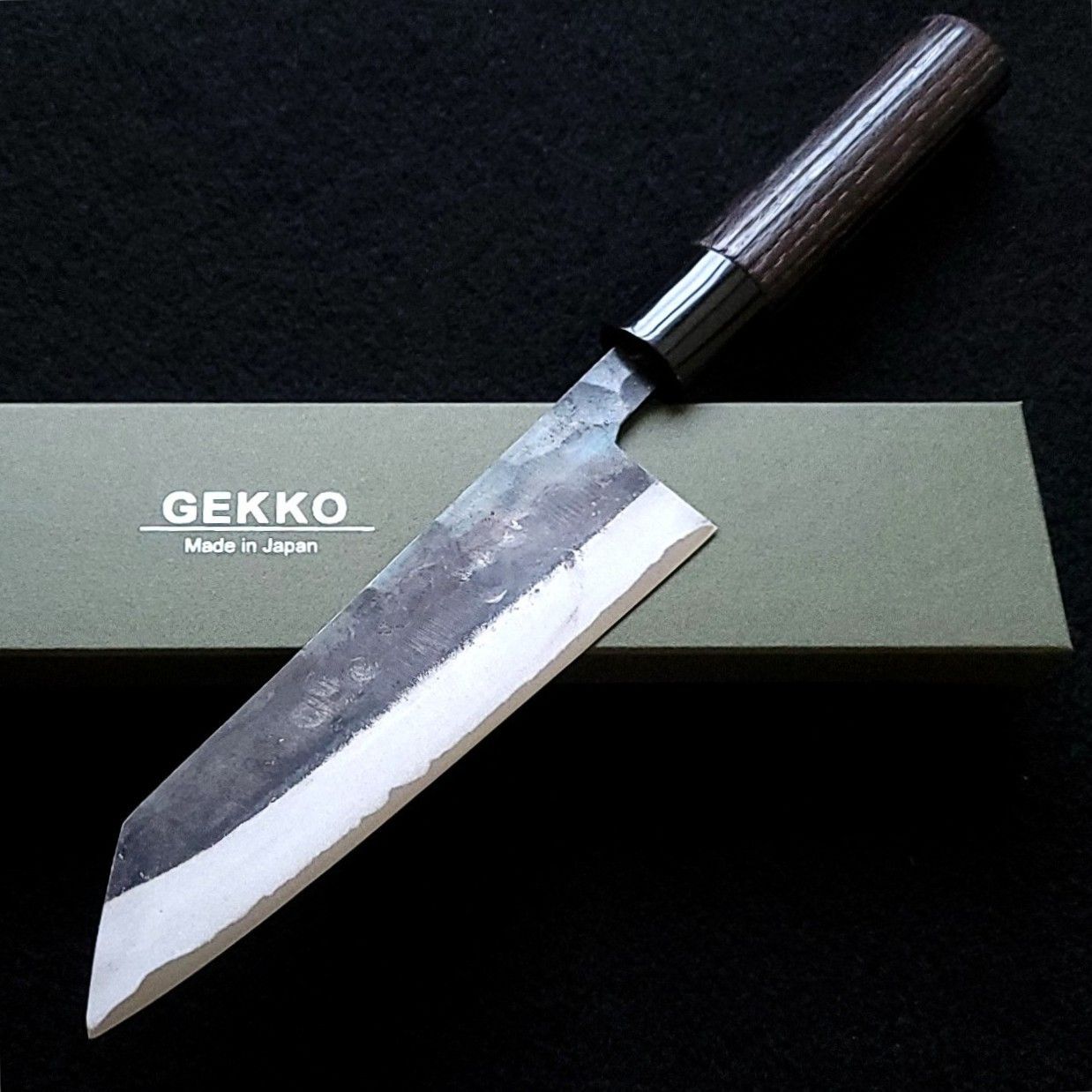 青紙2号 黒打 文化包丁 165㎜ G1401 焼栗柄 手作り 鍛造 月光作