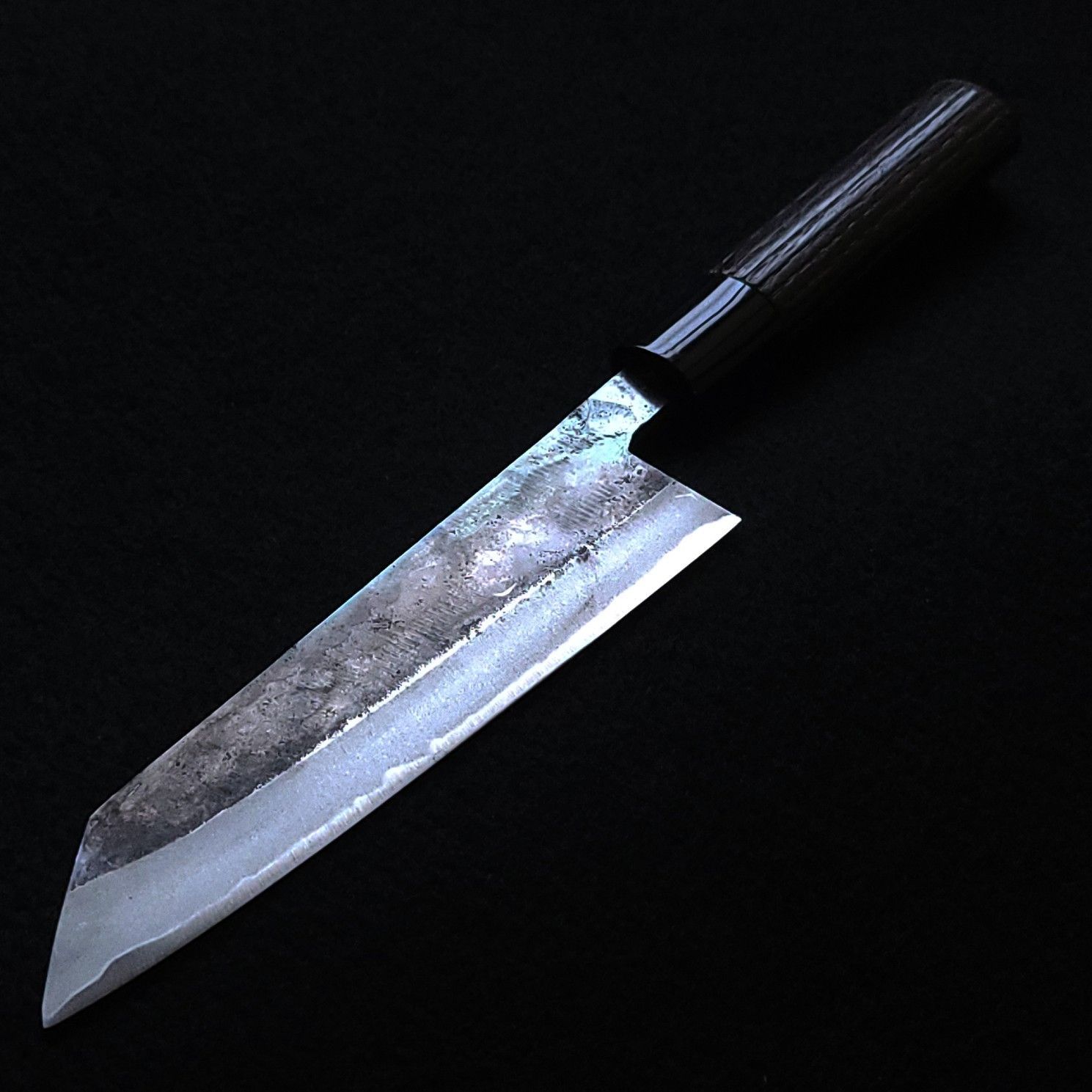 青紙2号 黒打 文化包丁 165㎜ G1401 焼栗柄 手作り 鍛造 月光作