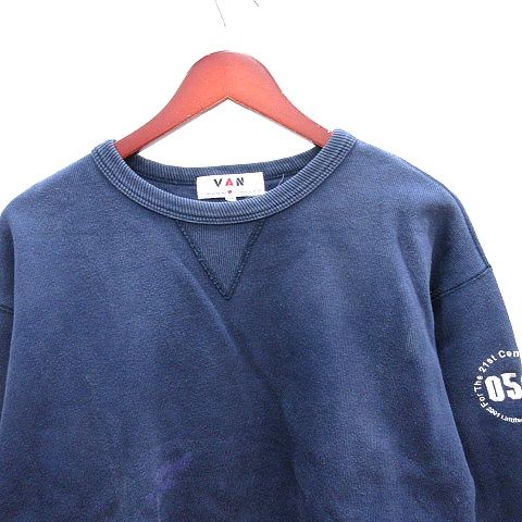 美品VAN JAC ジップアップスエットジャケットMネイビー刺繍ストレッチ 