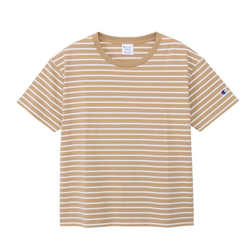 チャンピオン Champion  BORDER S/S T-SHIRT BASIC ウェア(メンズ･ユニ) (CW-D328)、(01B)ホワイトXベージュ
