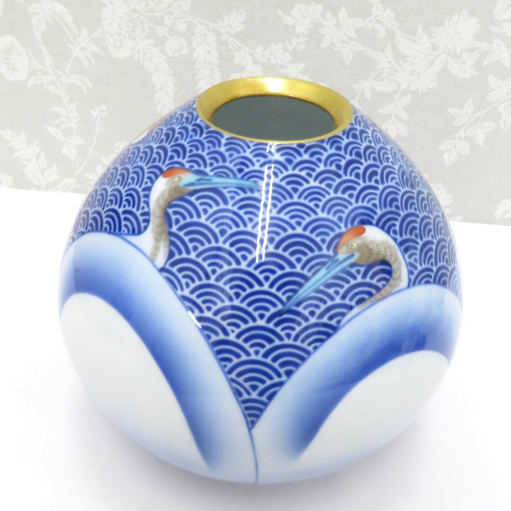 香蘭社 こうらんしゃ インテリア 有田焼 花生 花瓶 花器 花入 鶴 青海