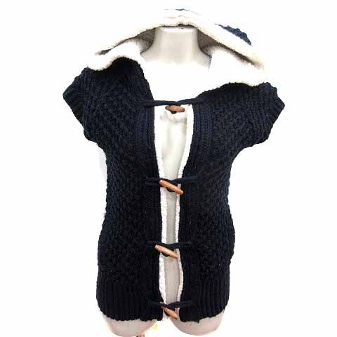 ザラ ZARA KNIT ダッフルコート ニット ボア 半袖 M 紺 ネイビー /YK